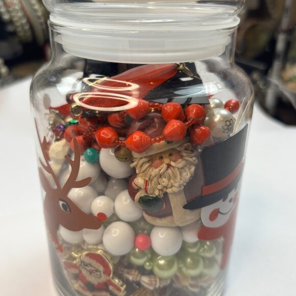 Jewelry Jar Christmas-Themed Mixed Beads & Charms In Clear Glass Jewelry Jar - Picture 1 of 7
